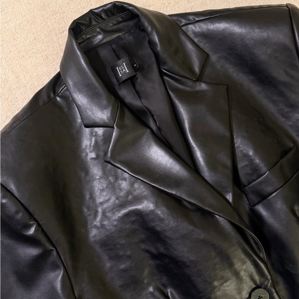 Helsa Black Leather Trench Coat - Picture 8 of 10